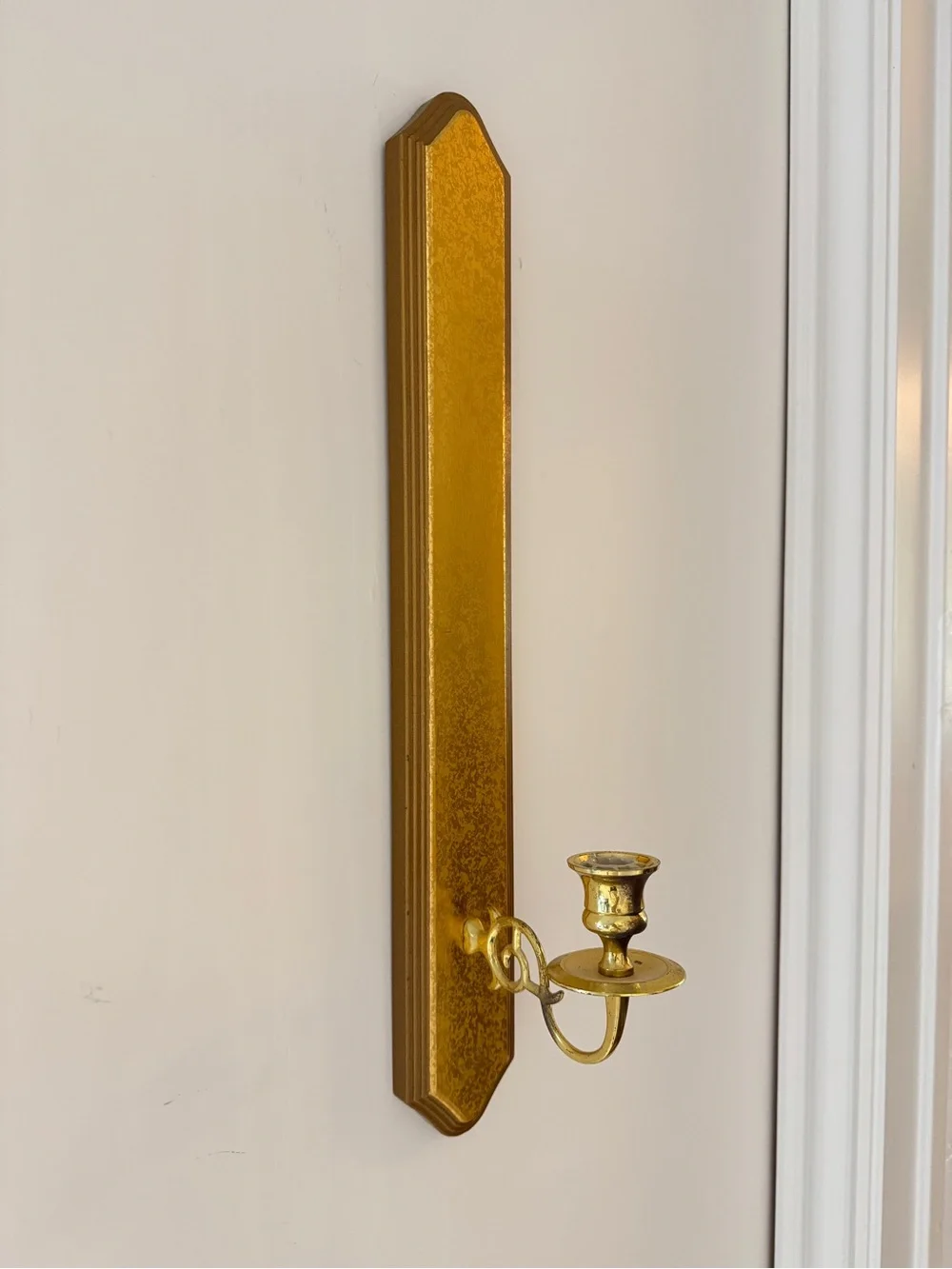 Vintage Set of 2 Home Interiors Gold Wall Scones, Wood & Brass Candle Holders